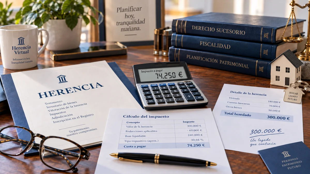 Documentos de herencia y calculadora, 300.000 euros