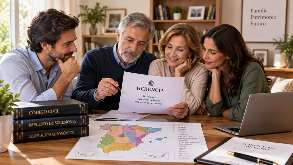 Sucesiones para hijos por comunidad Familia reunida en torno a una mesa, hijos