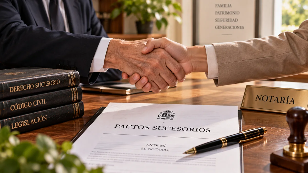 Apretón de manos sobre un documento notarial
